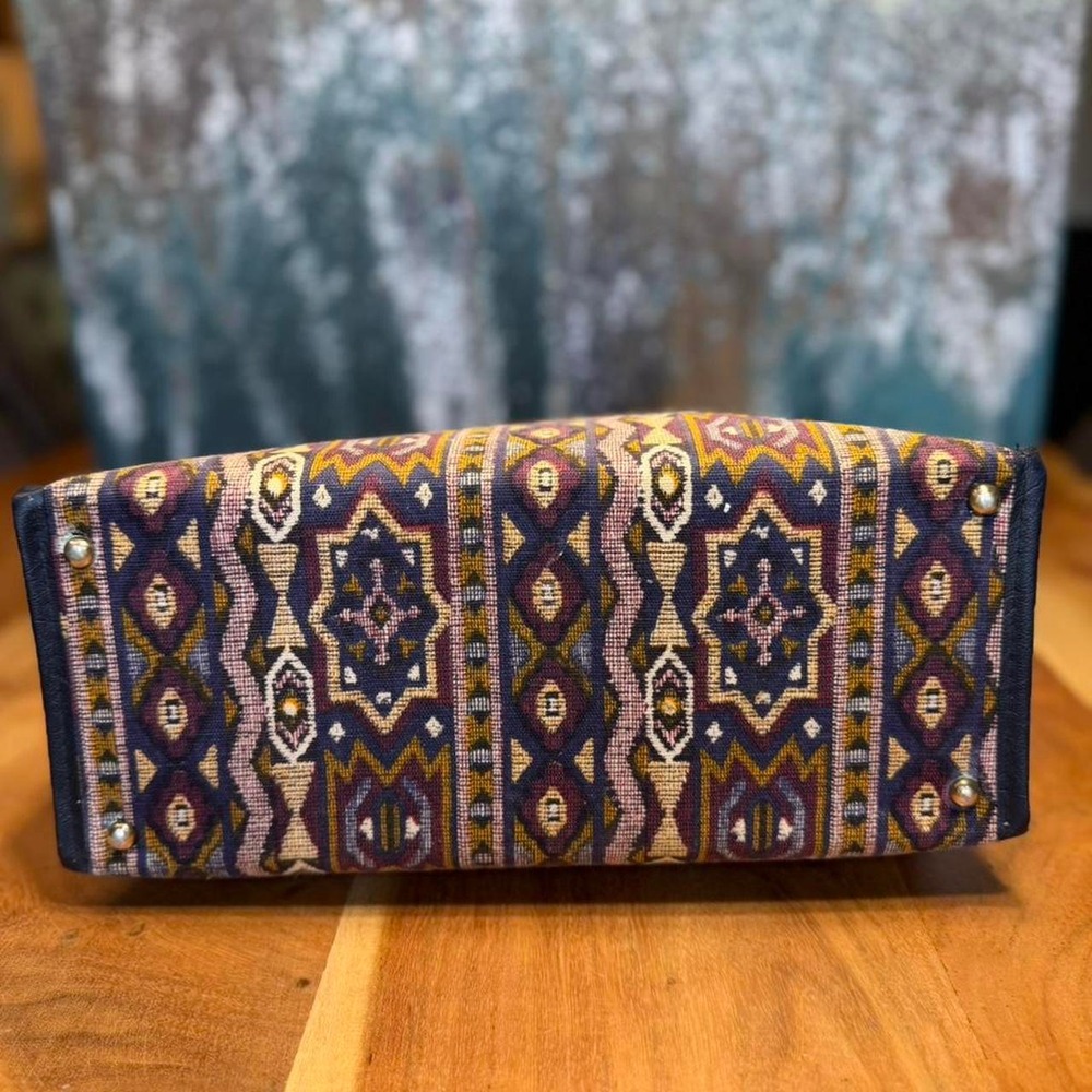 Vintage dark academia southwestern tapestry navy tote bag - Picture 5 of 8